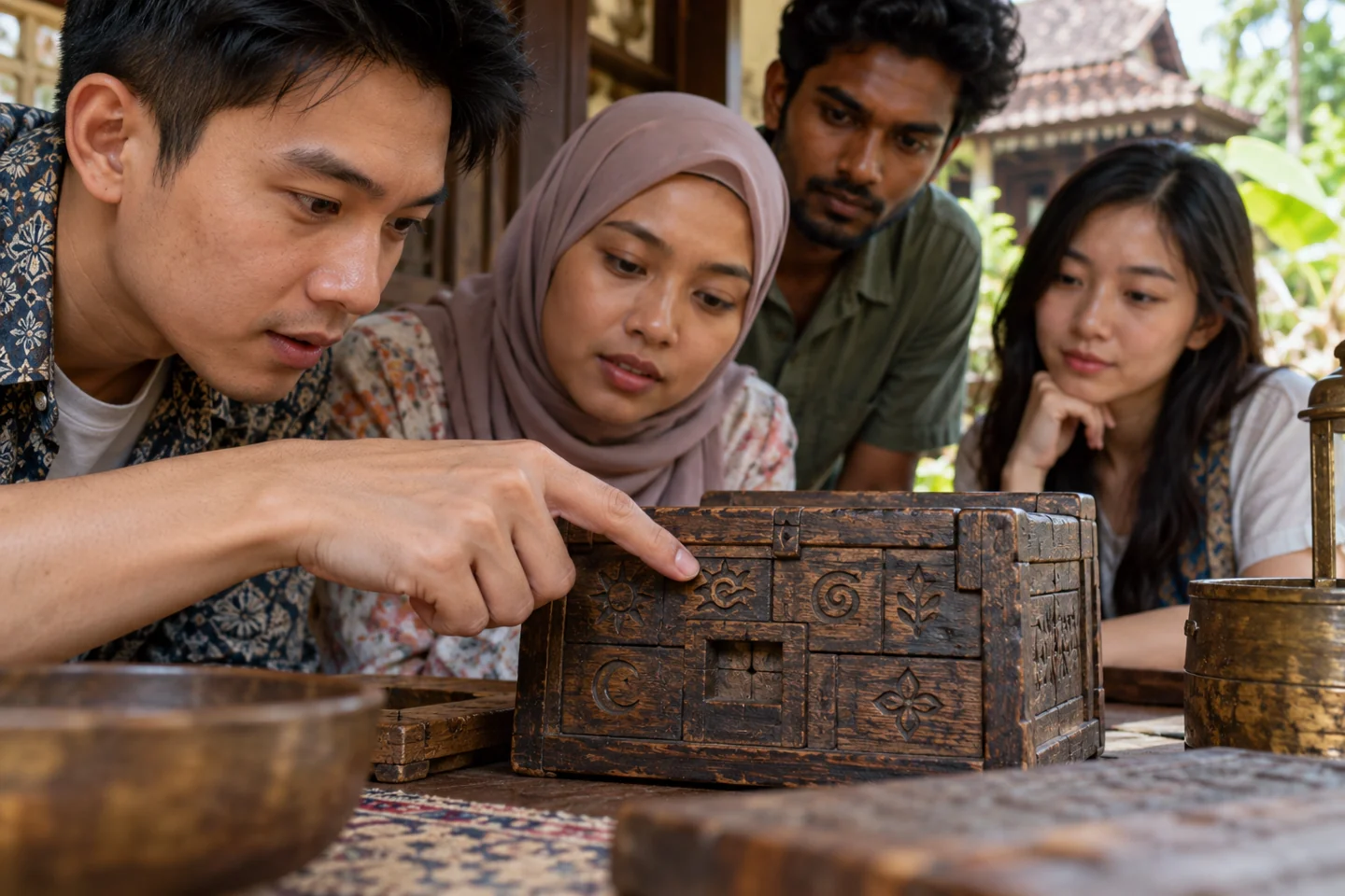 Pemerhatian simbol pada kotak teka-teki kayu